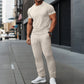 2026 Men's Spring Autumn Business Casual Textured 2 Piece Set Crew Neck T-Shirt & Drawstring Pants