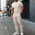 2026 Men's Spring Autumn Business Casual Textured 2 Piece Set Crew Neck T-Shirt & Drawstring Pants