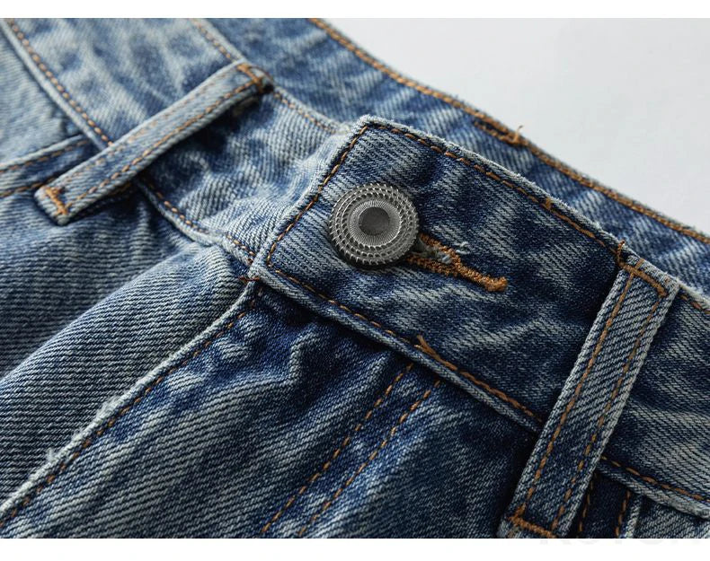 KSTUN 2026 Summer Wide Leg Jeans Men Baggy Pants Loose Fit Ripped Jeans Distressed Washed Vintage Frayed Light Blue Man Trousers