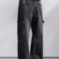 KSTUN 2026 Spring Men's Loose Straight Jeans Wide Leg Vintage Grey Cargo Pants Male Streetwear Trousers Multi-pockets Designer
