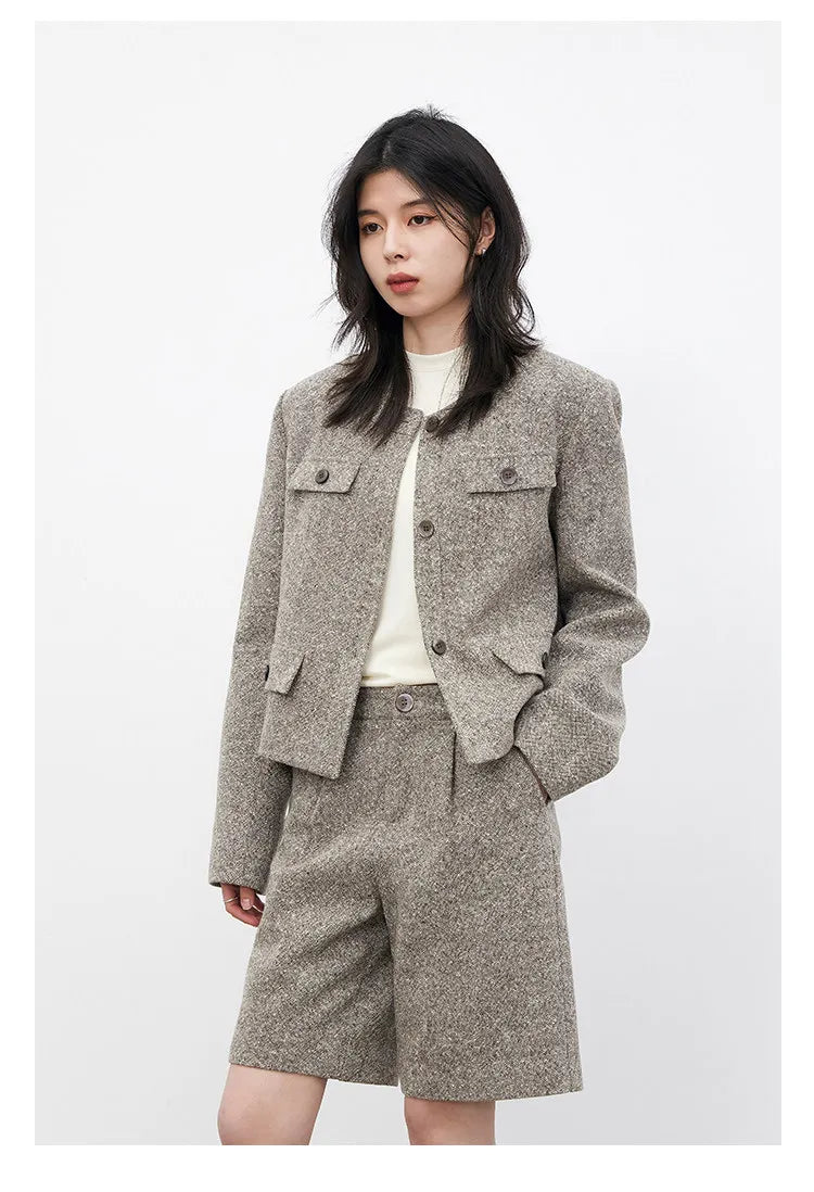 CHIC VEN Fashion Women Woolen Short Coat New Slim Ladies Jacket Female High Waist Middle Pants Sets Spring Autumn 2026
