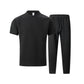 2026 Men's Spring Autumn Business Casual Textured 2 Piece Set Crew Neck T-Shirt & Drawstring Pants