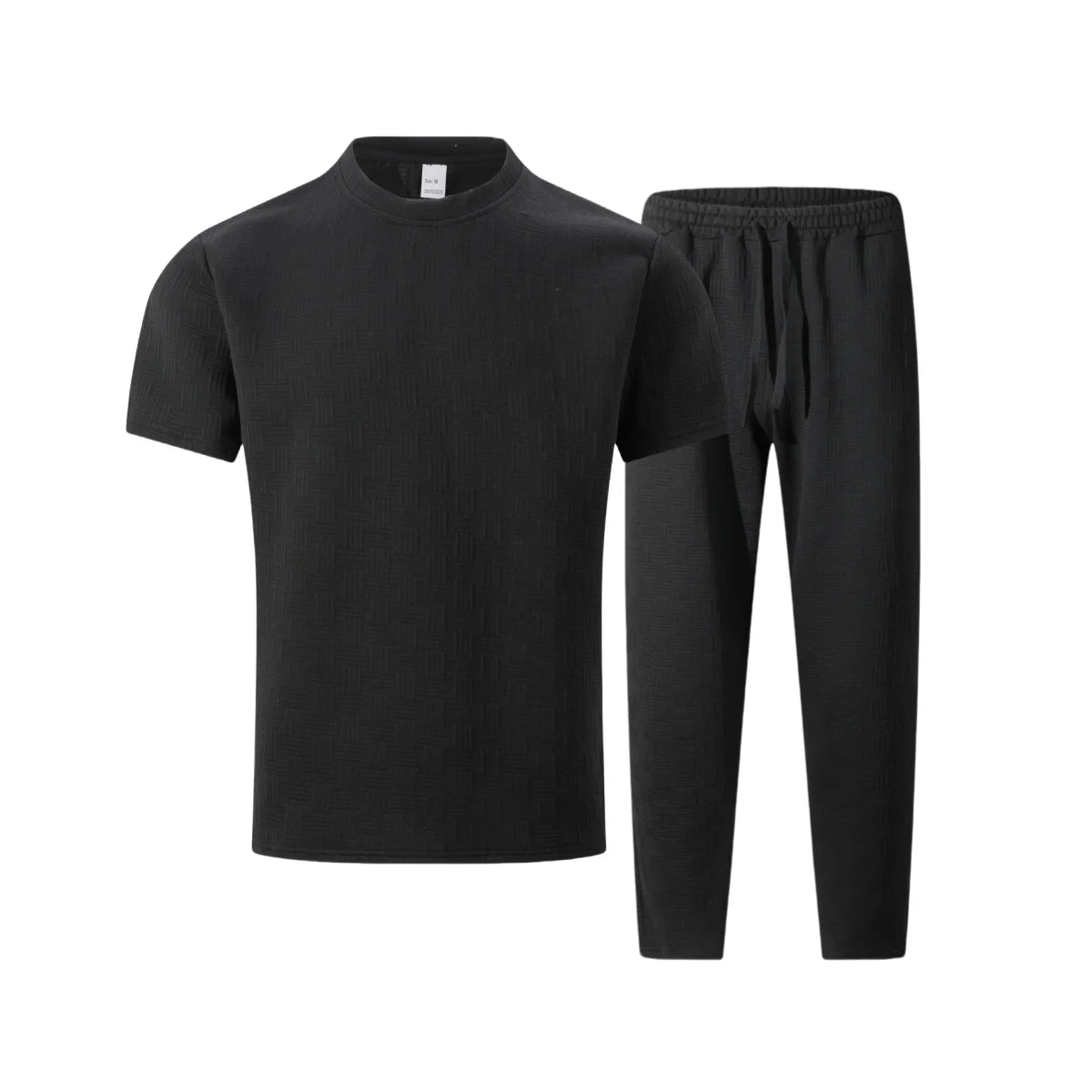 2026 Men's Spring Autumn Business Casual Textured 2 Piece Set Crew Neck T-Shirt & Drawstring Pants