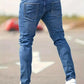 Men's American Retro Hole-Punched Stretch Slim Fit Jeans Zipper Casual Streetwear Denim Pants Classic Black Blue Skinny Trousers