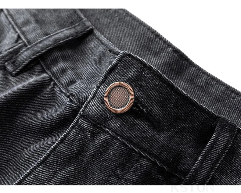 KSTUN 2026 Spring Men's Loose Straight Jeans Wide Leg Vintage Grey Cargo Pants Male Streetwear Trousers Multi-pockets Designer