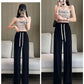 Autumn New Elastic Waist Drawstring Casual Straight Sporty Casual Wide Leg Pants Solid All-Match Basic Trousers Women Clothes