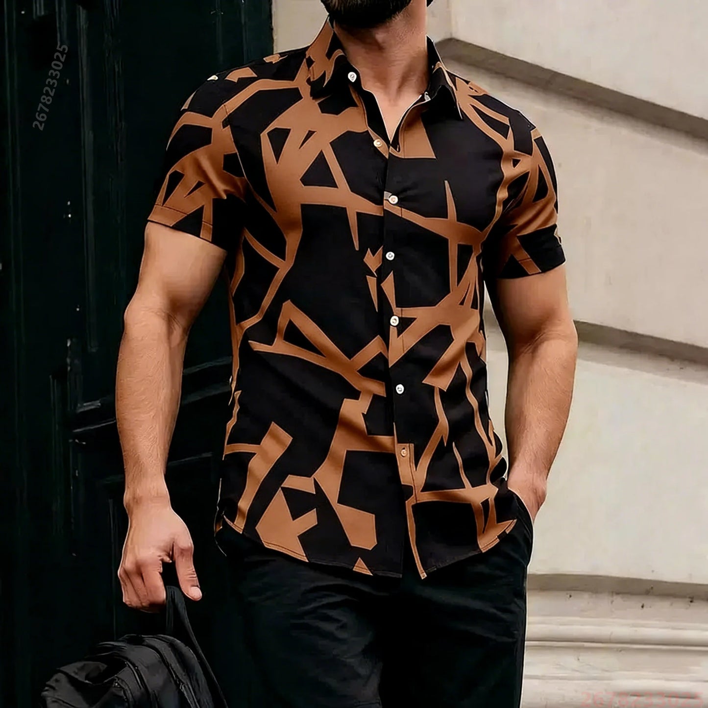 2026 New Men's Short-Sleeve Shirt, Stylish Color-Blocked Irregular Pattern Print Shirt, Outdoor Casual Hawaiian Shirt, XS-6XL