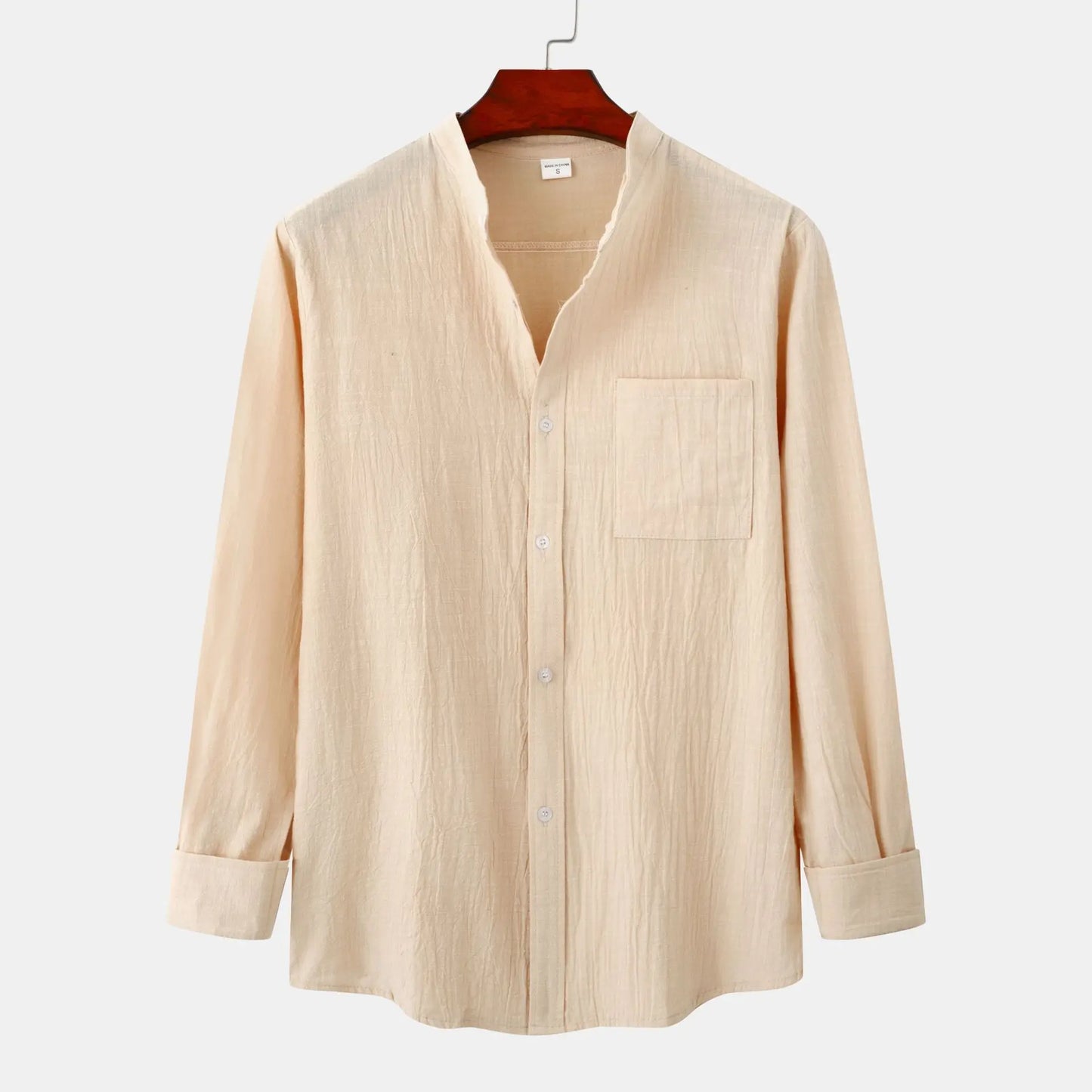 2026 Spring Summer New Mens Slim Fit Solid Color Long Sleeve Shirt Cotton Linen Casual Top Breathable ventilate absorb sweat