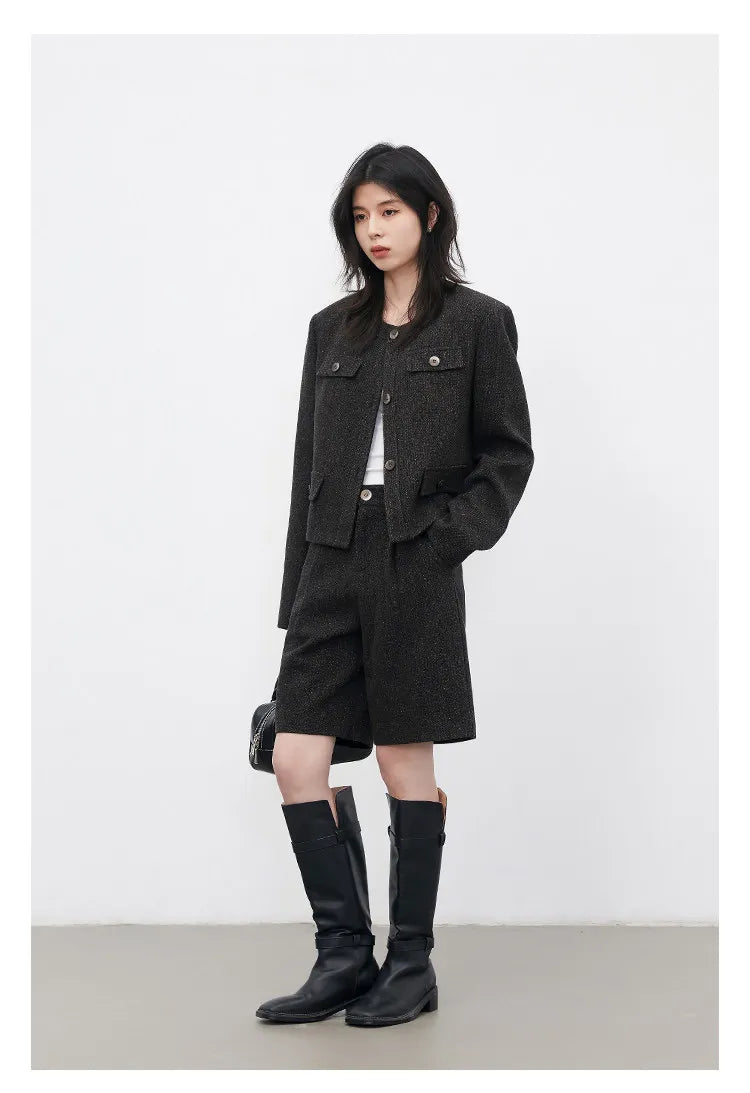 CHIC VEN Fashion Women Woolen Short Coat New Slim Ladies Jacket Female High Waist Middle Pants Sets Spring Autumn 2026