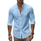 Men's Cotton Linen Long Sleeve Button Down Shirt European American Plus Size Henry Collar Casual Breathable Tops