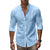 Men's Cotton Linen Long Sleeve Button Down Shirt European American Plus Size Henry Collar Casual Breathable Tops