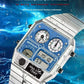 Retro Square Watches Men's Multifunctional Outdoor Sports Ultra-thin Steel Waterproof Alarm Clock Dual Display Electronic Watch