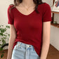 AOSSVIAO 2026 V-neck Solid Thin Summer Pullover Women Sweater Female Knitted Ribbed Sweater Slim Short Sleeve Bodycon Sweater
