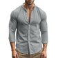 Men's Cotton Linen Long Sleeve Button Down Shirt European American Plus Size Henry Collar Casual Breathable Tops