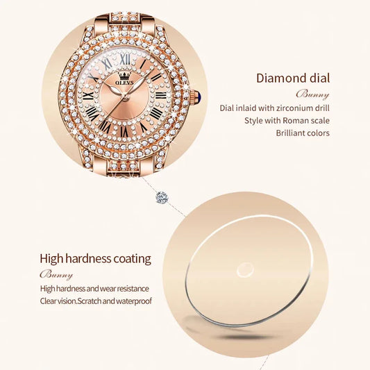 OLEVS Watch Women Fashion Elegant Stainless Steel Waterproof Quartz Wristwatch Luxury Ladies Dress Watches