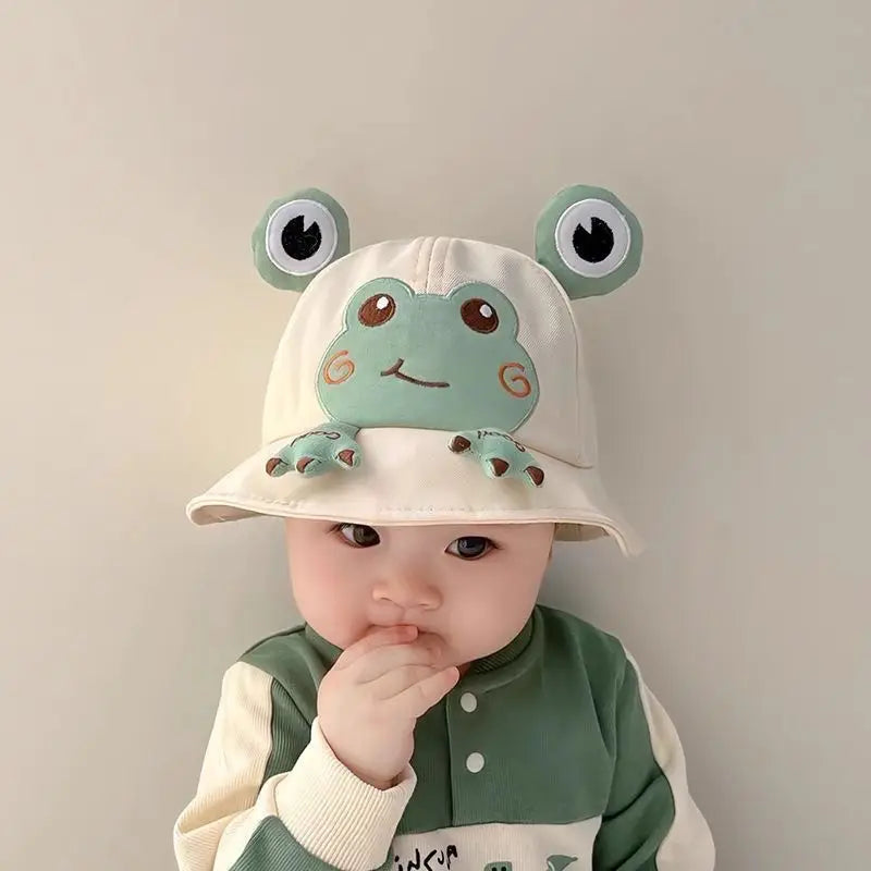 Cute little frog baby hat for sun protection, fisherman hat for children traveling, sun protection hats for boys and girls