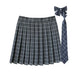 Women Summer Plaid Pleated Skirt With Necktie Bowtie Korean Jk Skirt Uniform Japanese School Preppy A Line Mini Skirts