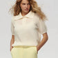 Wolfeel Summer New Polo Collar Hollow Knitted Short Sleeved Sweater Women's Bubble Sleeve T-shirt Female Simple Knitted Sweater