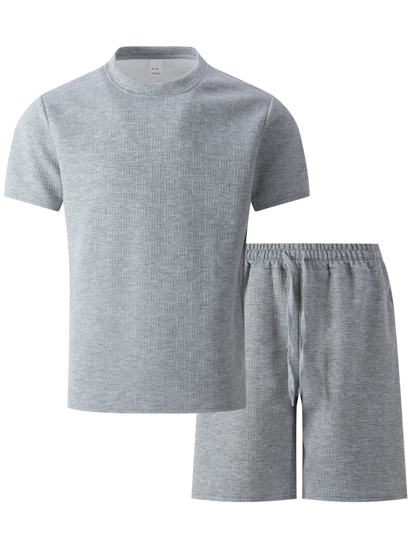 2026 Men's Summer Oversized Textured 2 Piece Set Crew Neck Short Sleeve T-Shirt & Drawstring Shorts Tracksuit