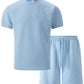 2026 Men's Summer Oversized Textured 2 Piece Set Crew Neck Short Sleeve T-Shirt & Drawstring Shorts Tracksuit