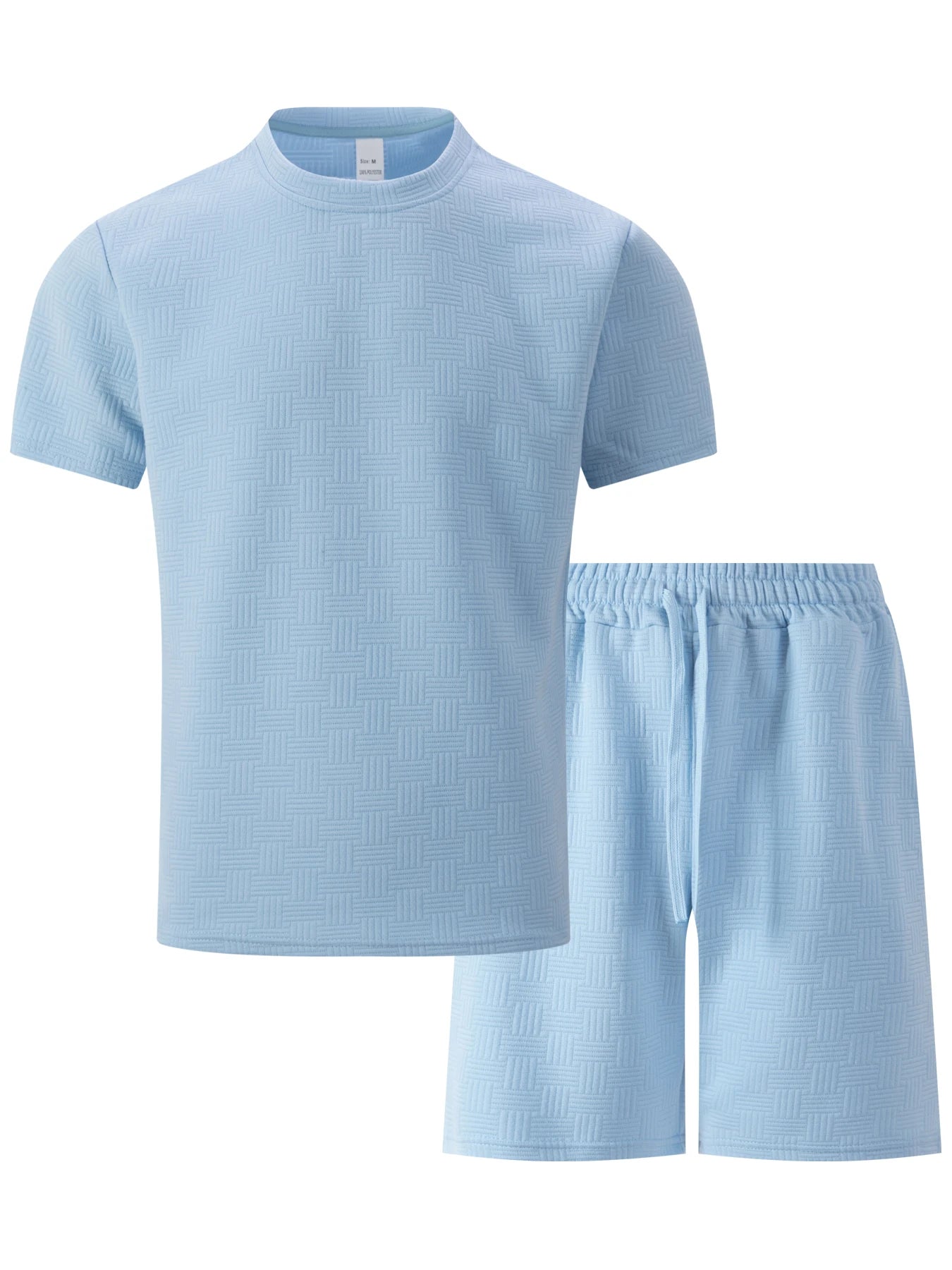 2026 Men's Summer Oversized Textured 2 Piece Set Crew Neck Short Sleeve T-Shirt & Drawstring Shorts Tracksuit