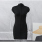 Kpop Black Hollow Out Mini Dress Women Elegant Turtleneck Short Sleeve High Waist Slim Dresses Lady Evening Club Fashion Robes