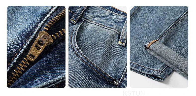 KSTUN 2026 Summer Distressed Jeans For Men Wide-leg Ripped Baggy Pants Loose Straight Vintage Streetwear Hip hop Motocycle Jeans