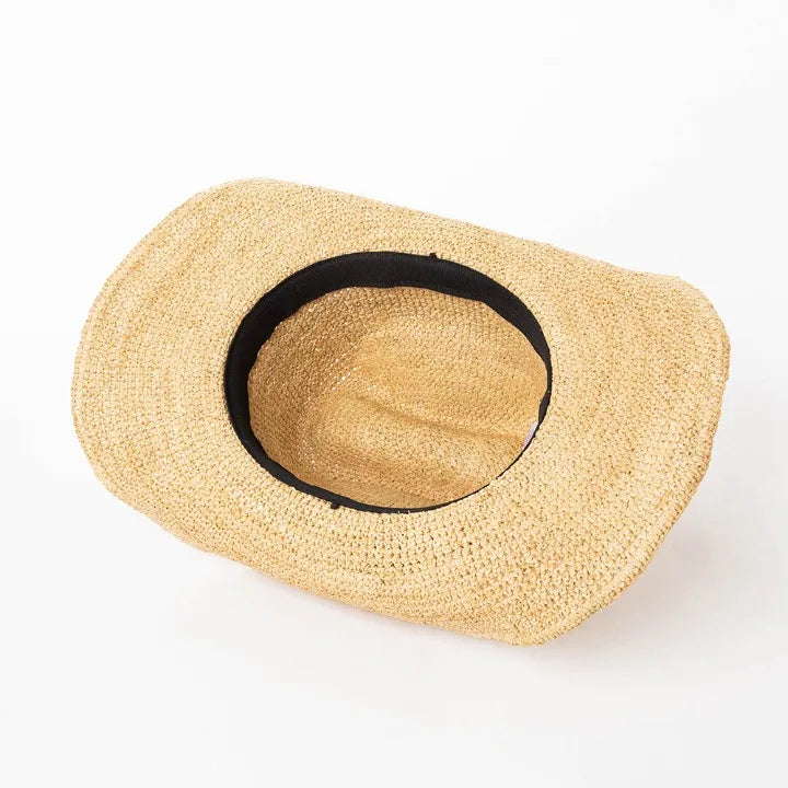 USPOP Hand-crocheted Natural Raffia Straw Cowboy Hat for Women Men Summer Wide Brim Sun Hat Outdoor Breathable Beach Caps