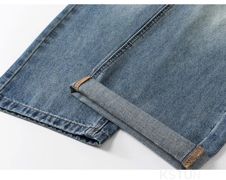 KSTUN 2026 Summer Distressed Jeans For Men Wide-leg Ripped Baggy Pants Loose Straight Vintage Streetwear Hip hop Motocycle Jeans