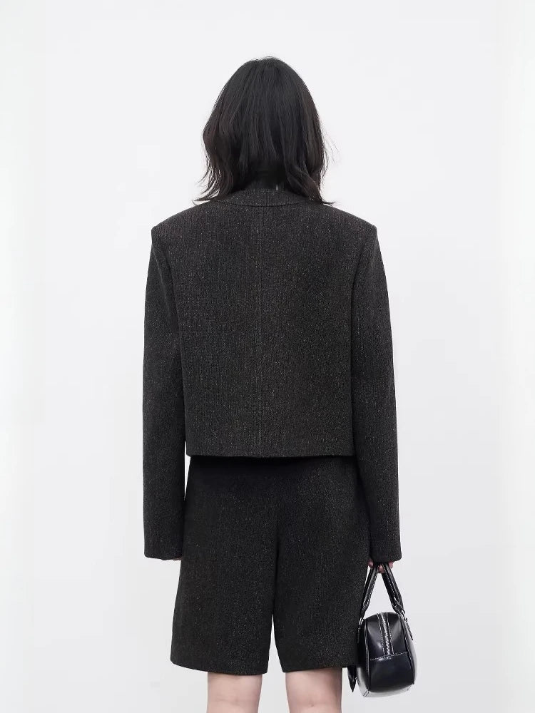 CHIC VEN Fashion Women Woolen Short Coat New Slim Ladies Jacket Female High Waist Middle Pants Sets Spring Autumn 2026