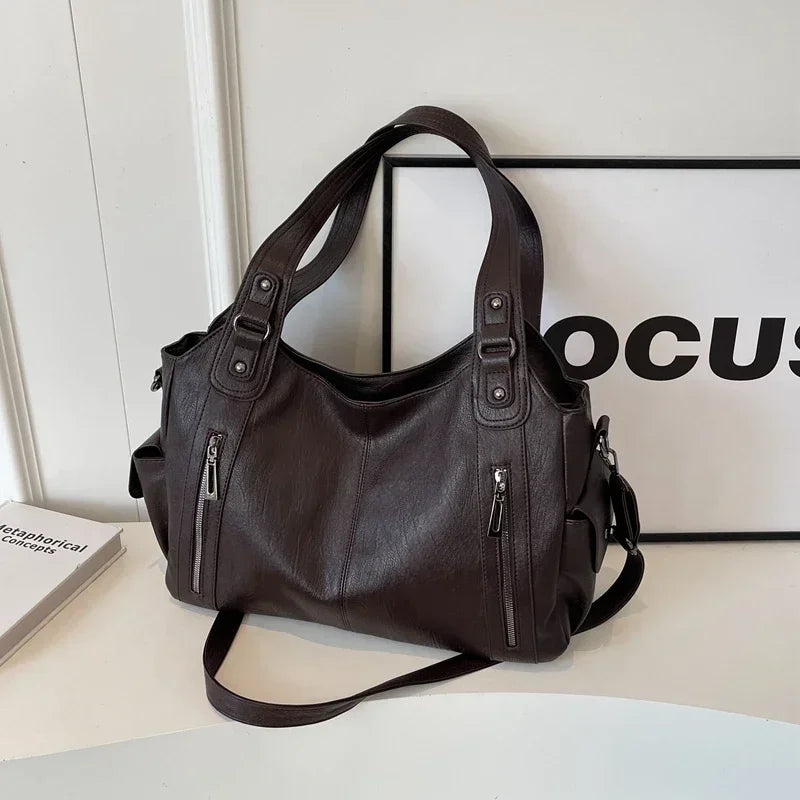Hot Selling Soft Inner Compartment Shoulder Bag 2024High Quality Contrasting Color Women's Bag Fashion Zipper Pu Women's Handbag