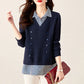 Fake Two Piece Top Knit Sweater Women's Splice Shirt Collar 2024 Spring Autumn New Korean Loose Long Sleeve Sweater Brown Shirt