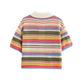 Women's Striped Crochet Knit Crop Sweater, Polo Collar, Short Sleeve, Button-up, Female Outerwear, Chic Tops, Fashion