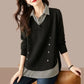 Fake Two Piece Top Knit Sweater Women's Splice Shirt Collar 2024 Spring Autumn New Korean Loose Long Sleeve Sweater Brown Shirt