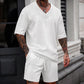 2026 Men's Summer Geometric Textured 2 Piece Set V-Neck Short Sleeve T-Shirt & Drawstring Shorts Shirt Set