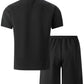 2026 Men's Summer Oversized Textured 2 Piece Set Crew Neck Short Sleeve T-Shirt & Drawstring Shorts Tracksuit