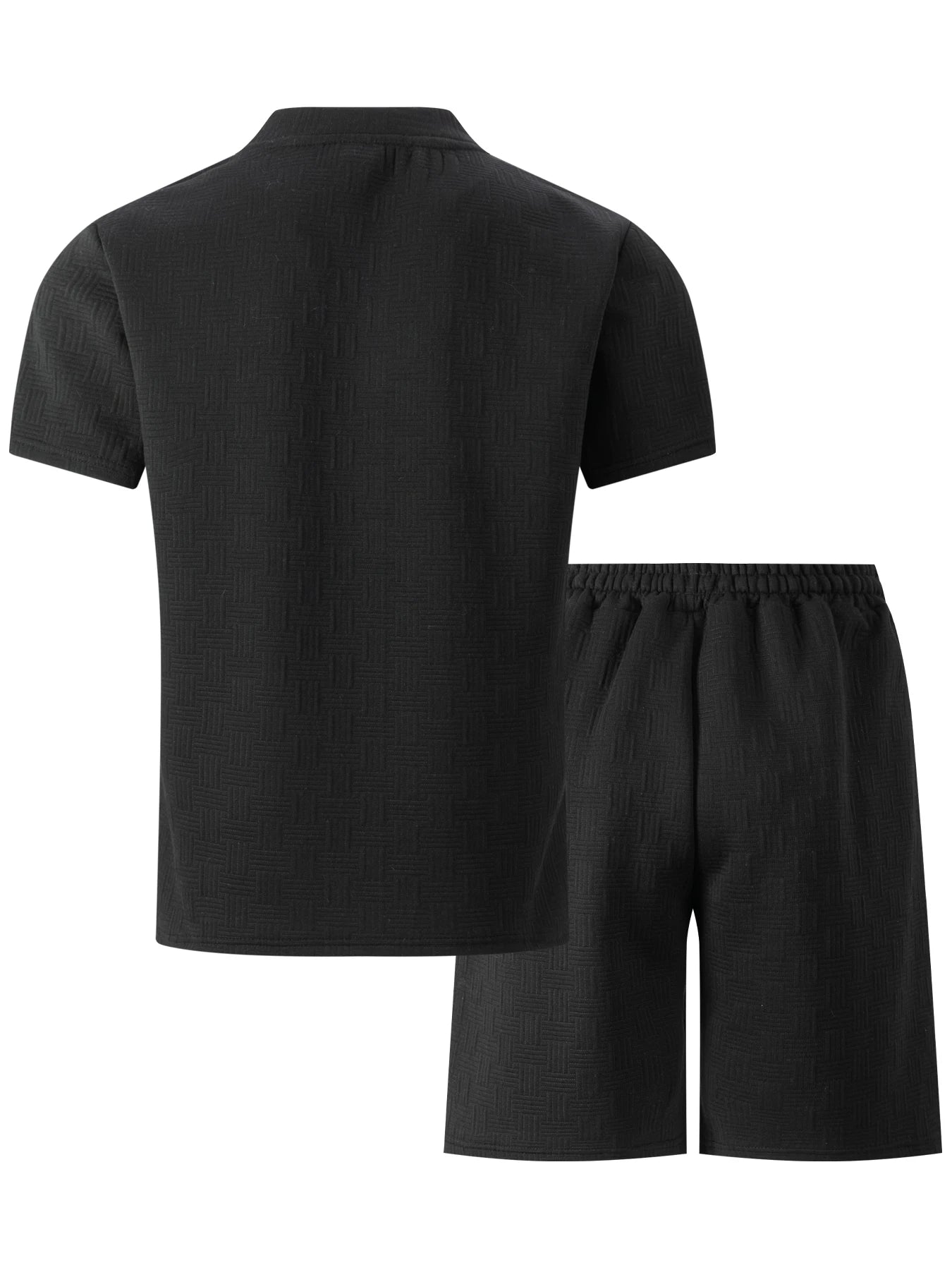 2026 Men's Summer Oversized Textured 2 Piece Set Crew Neck Short Sleeve T-Shirt & Drawstring Shorts Tracksuit