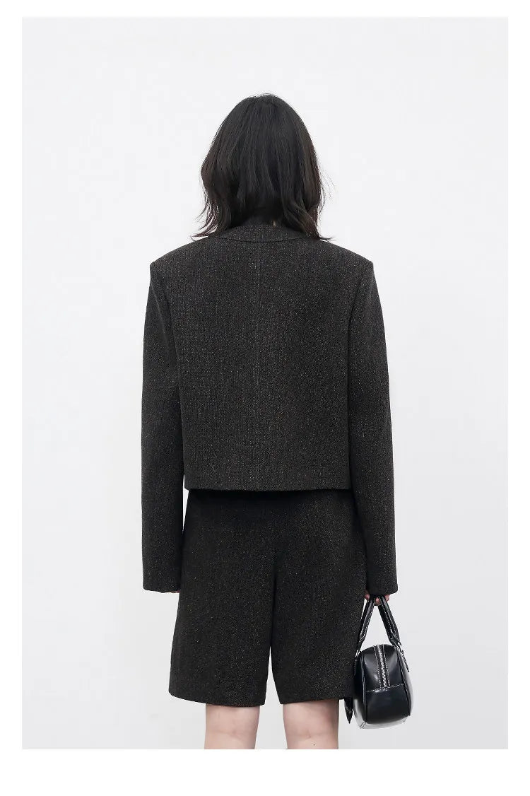 CHIC VEN Fashion Women Woolen Short Coat New Slim Ladies Jacket Female High Waist Middle Pants Sets Spring Autumn 2026