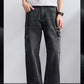 KSTUN 2026 Spring Men's Loose Straight Jeans Wide Leg Vintage Grey Cargo Pants Male Streetwear Trousers Multi-pockets Designer