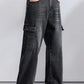 KSTUN 2026 Spring Men's Loose Straight Jeans Wide Leg Vintage Grey Cargo Pants Male Streetwear Trousers Multi-pockets Designer