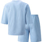 2026 Men's Summer Geometric Textured 2 Piece Set V-Neck Short Sleeve T-Shirt & Drawstring Shorts Shirt Set