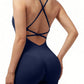 Sexy Fitness Jumpsuit Women Cross Adjustable Sports Playsuit Running One Piece Yoga Suit Scrunch Shorts Backless Set Romper
