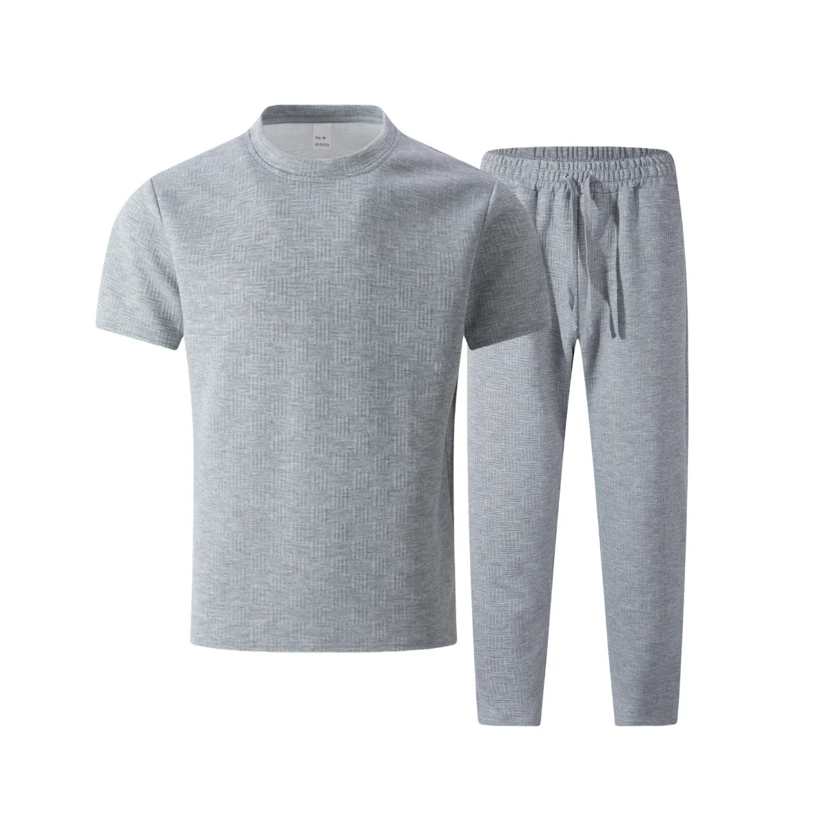 2026 Men's Spring Autumn Business Casual Textured 2 Piece Set Crew Neck T-Shirt & Drawstring Pants
