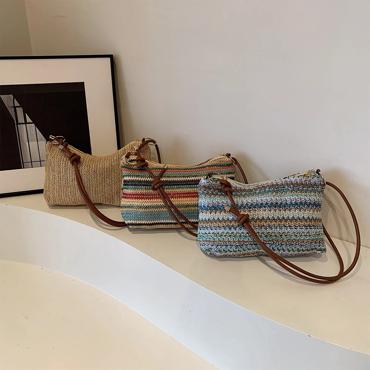 Women's Striped Woven Straw Tote Bag - Lightweight Large Capacity with Detachable Coin Purse & Zip Closure for Beach Vacation