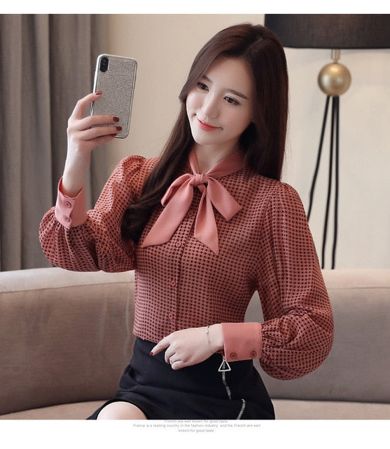 Women Bow Collar Office Top