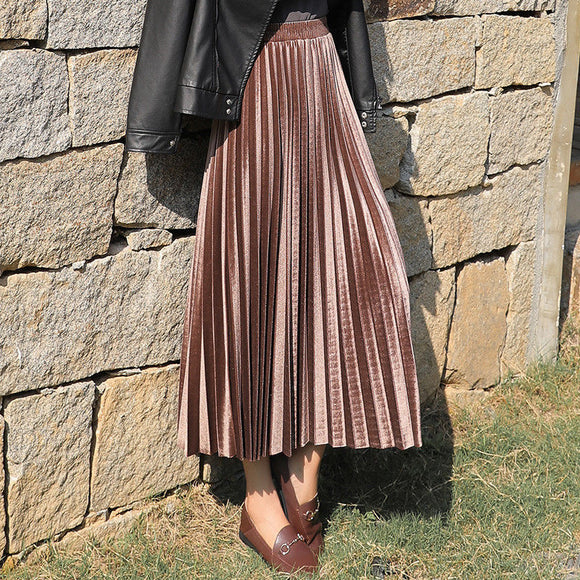 Velvet High Waist Long Skirt