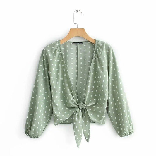 Vintage Green Polka Dot Blouse And Skirt
