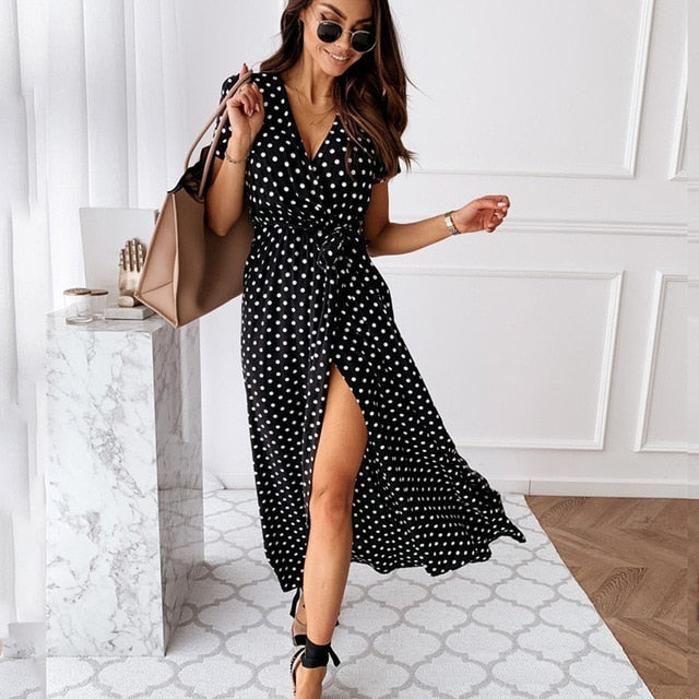 Sexy V-neck Split Midi Dress