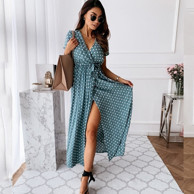 Sexy V-neck Split Midi Dress