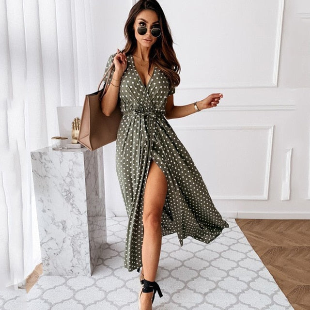 Sexy V-neck Split Midi Dress